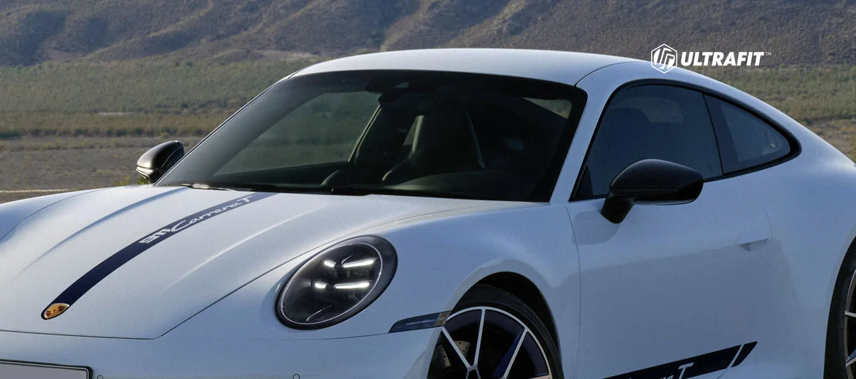 The same Porsche 911 with ULTRAFIT windshield film: the glass clear